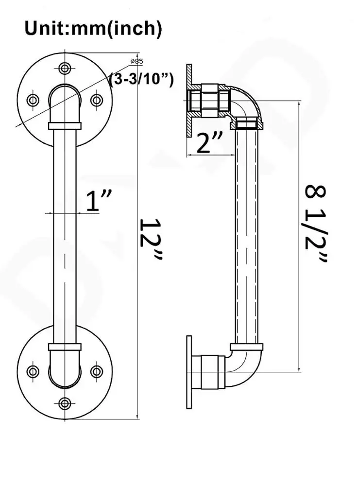Гладкая черная ручка для трубы 12