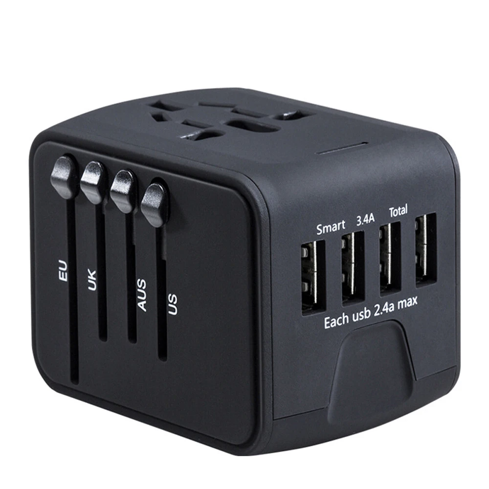 电动世界旅行适配器适用于 150 多个国家和地区,采用 4 端口 usb 充电