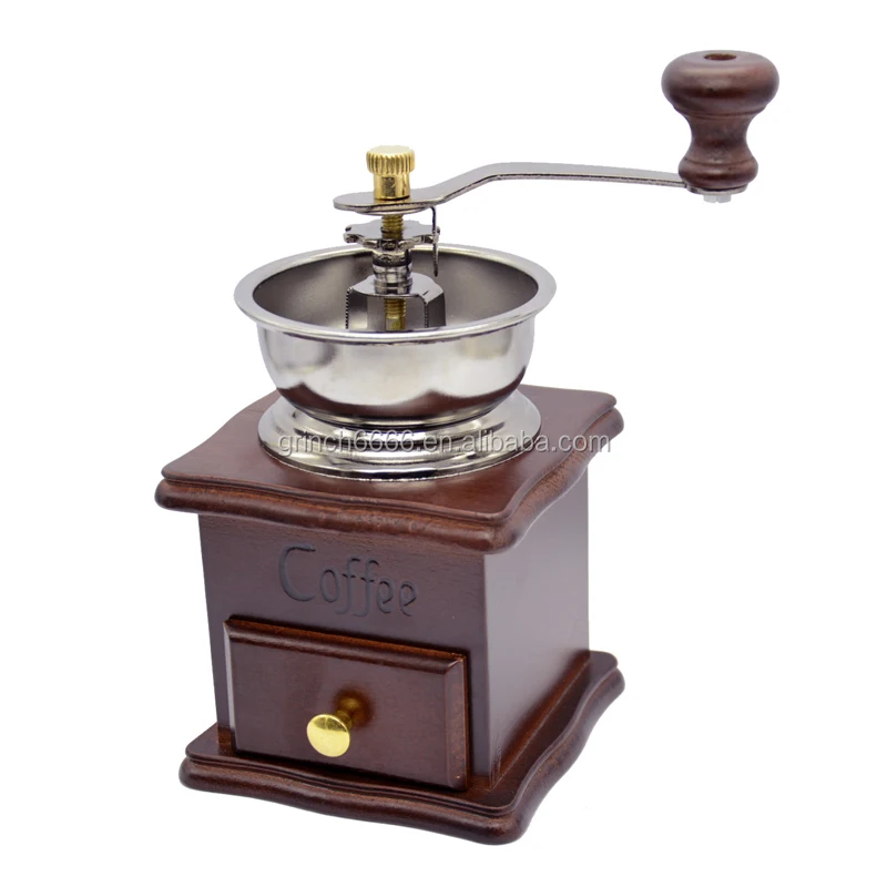 Wooden Manual Coffee Grinder, Cast Iron Burr, Large Capacity