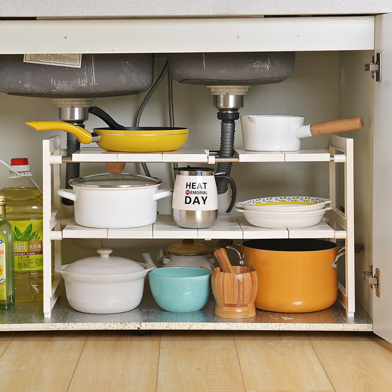 2 Tier Expandable Under Sink Rack Multi-Functional Kitchen Storage