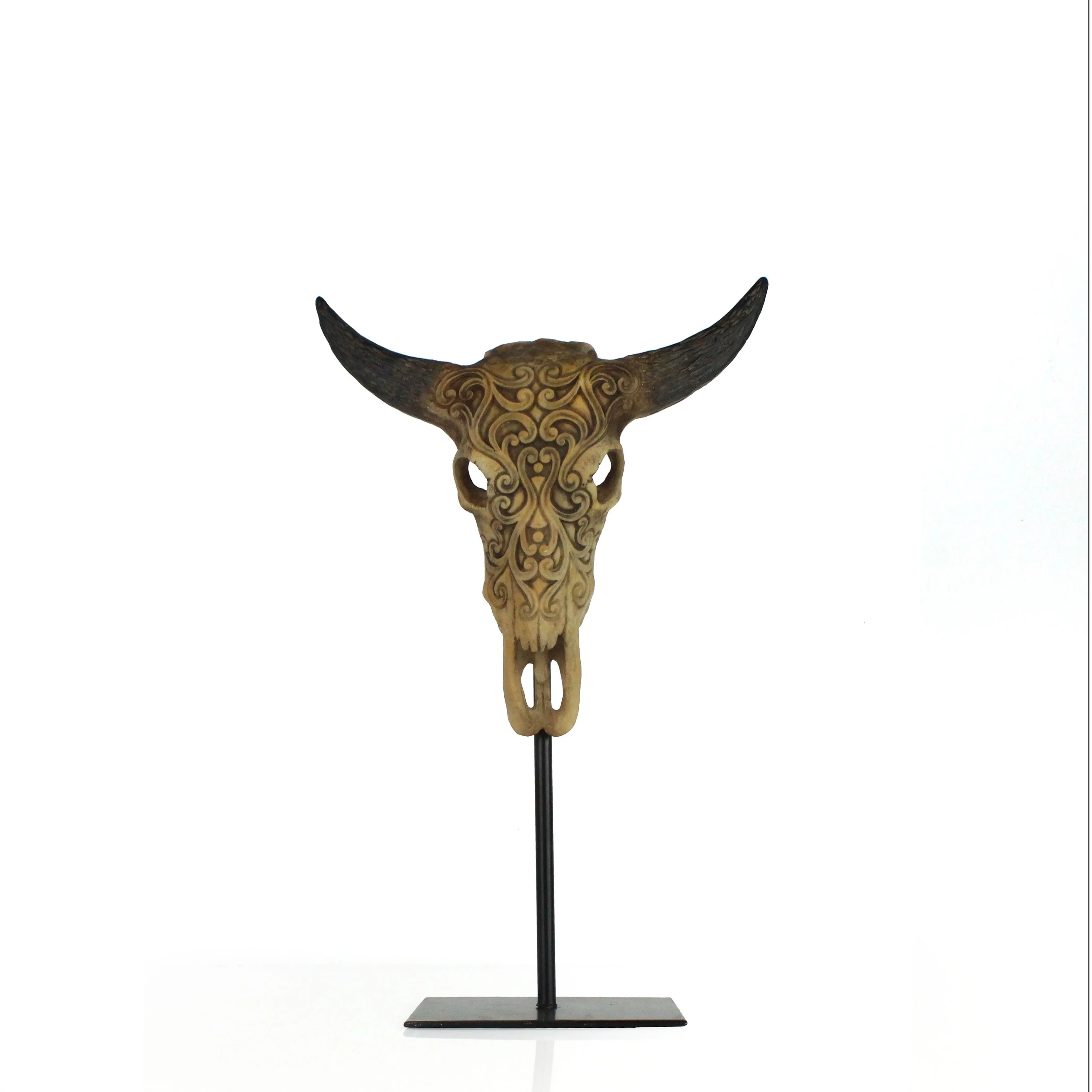 Resin Bull Head Skull Sculpture Cow Head Base for Home Decor with Metal Home Decoration Folk Art Animal Africa