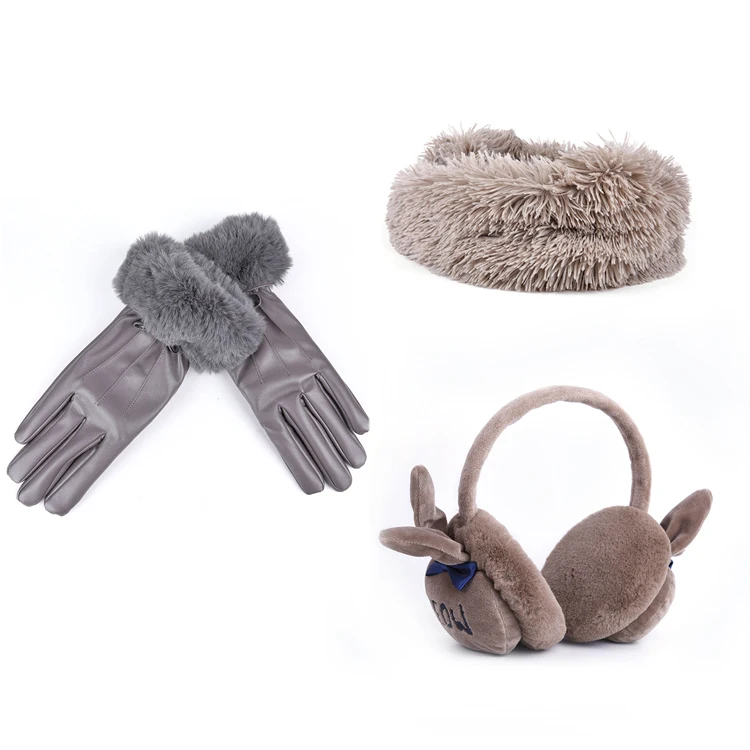 Оптовая продажа Рекламные кожаные перчатки шерстяной шарф Зимний наушник зимний комплект