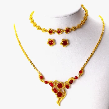 xuping costume jewelry simple design 24k gold plated gemstone bridal jewelry set