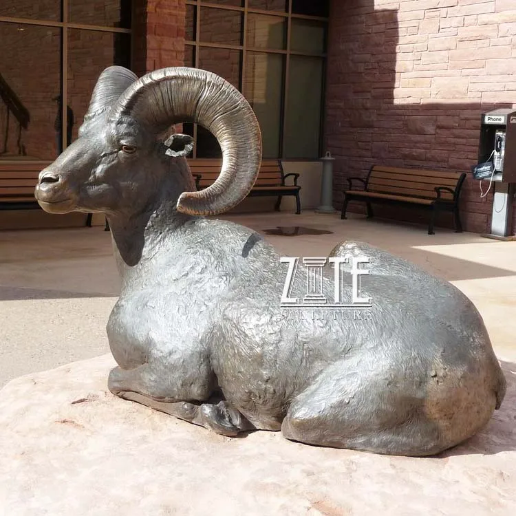Outdoor Garden Metal Brass Sheep Statue Bronze Bighorn Sculpture