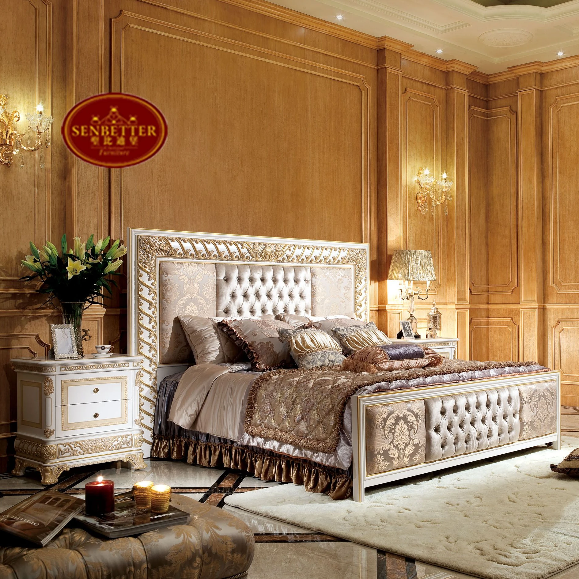 0062w 2 White Gold Decor Bedroom Sets Furniture Luxury Wooden King Size Bed Buy Bed Decor Bedroom Sets Luxury King Size Wooden Bed Product On Alibaba Com