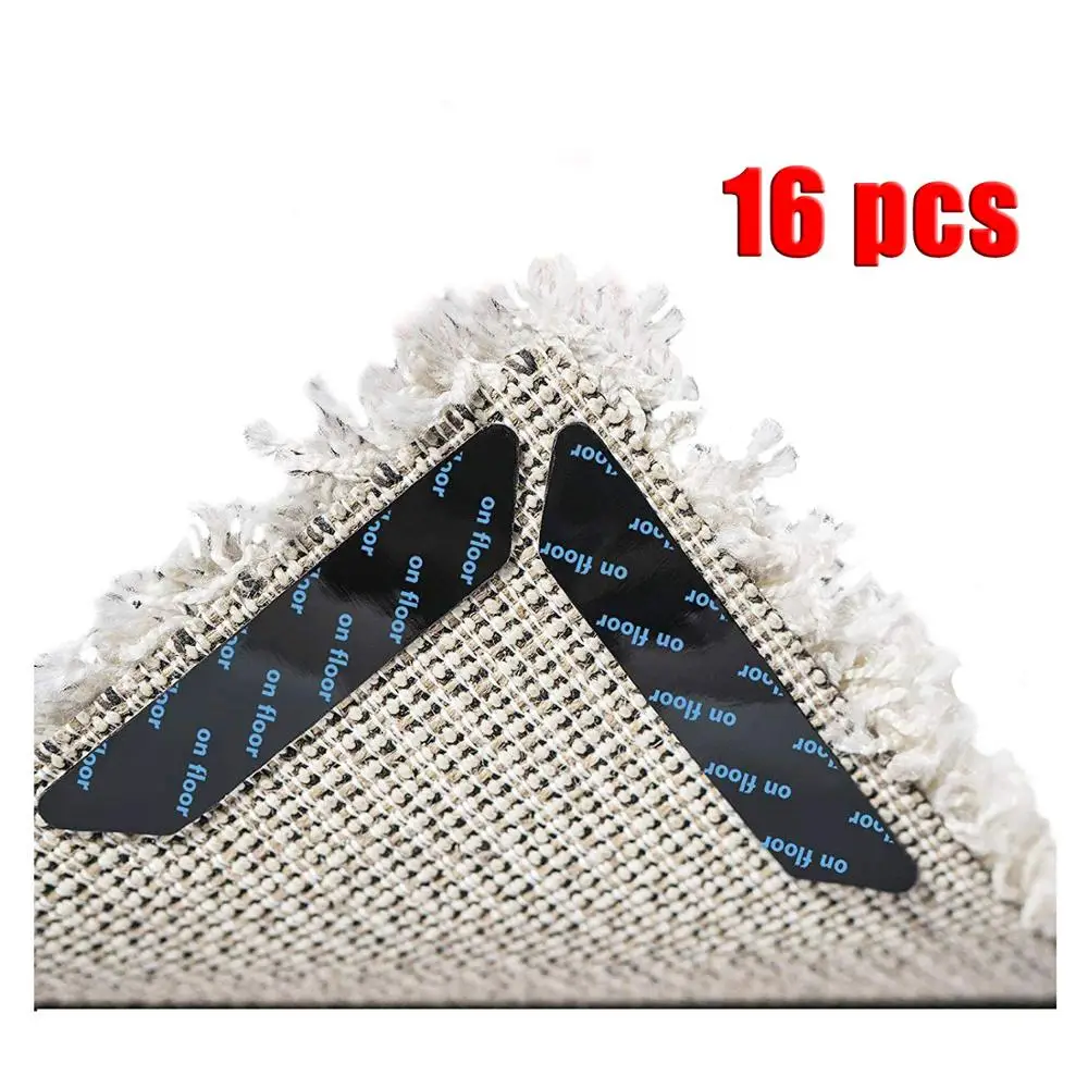 Camidy 16pcs Floor Rug Grippers,Anti Curling Carpet Gripper Pad Keeps Rug in Place Makes Corners Flat Non Slip Carpet Fixer Tape 