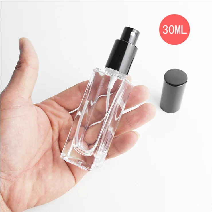 30ml 50ml Square Transparent Perfume Glass Spray Bottle with Pump Sprayer  100pcs MOQ