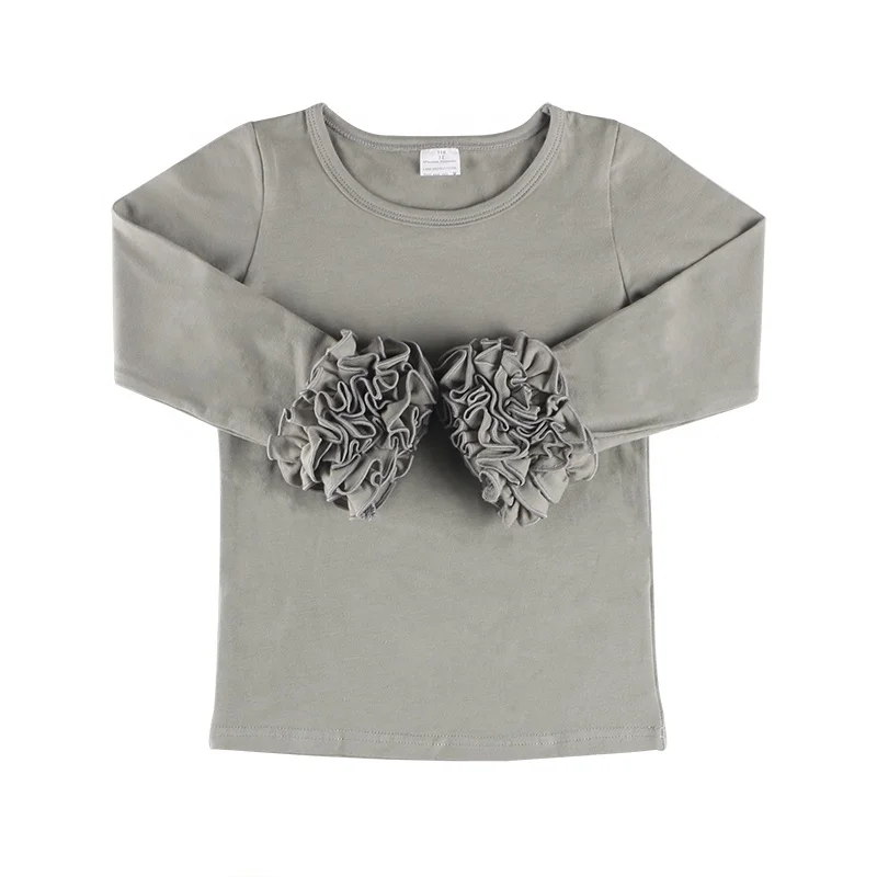 Лидер продаж Детская Однотонная рубашка с оборками с длинным рукавом из хлопка для девочек с оборками и рубашки