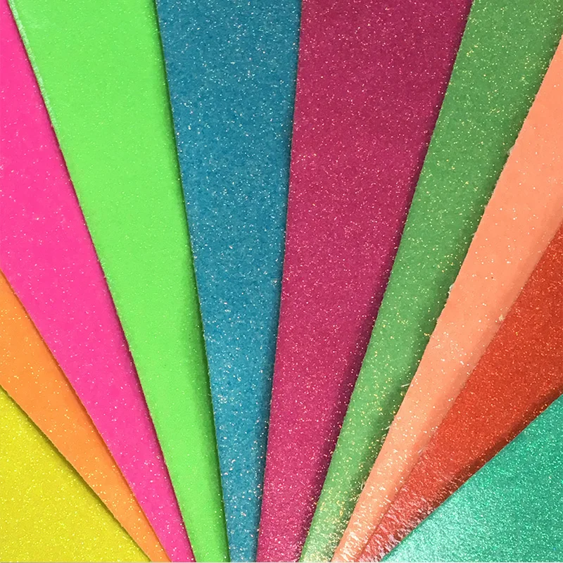 Solid Bright Color Fluorescent Smooth Glitter PU Faux Synthetic Leather Fabric For Making Shoe/Bag/DIY Accessories/Belt