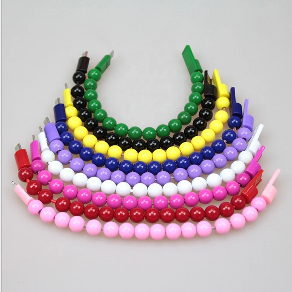 Креативные USB-кабели для передачи данных браслет с бусинами USB-кабель для зарядного устройства