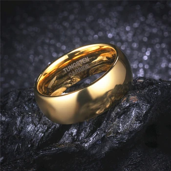 8MM Tungsten Wedding Band Gold Color Rings for Men Engagement Finger Ring Alliance Classic Jewelry Size 4 to15