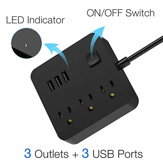 Мини Сетевой фильтр с 3 USB 3 розетками переменного тока, удлинитель 6 футов, зарядная станция