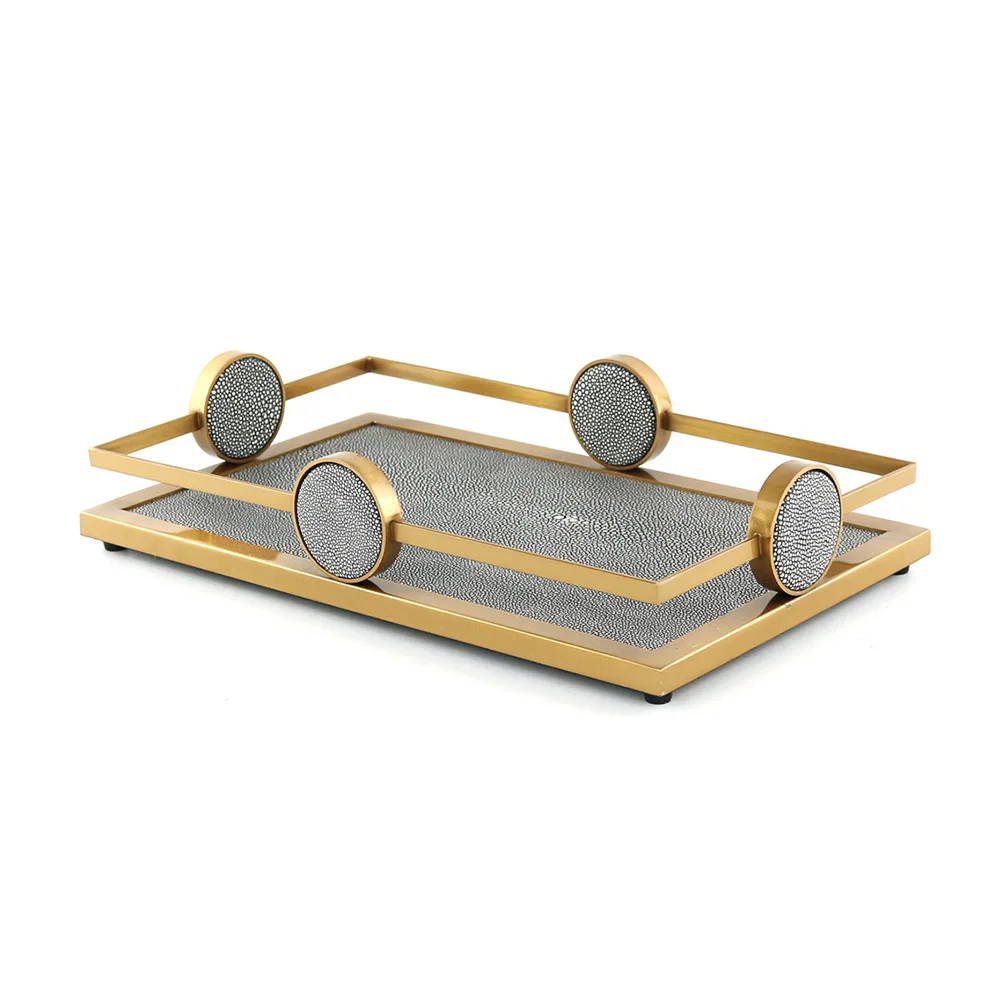 环保餐具黄铜彩绘混凝土旋转食品托盘