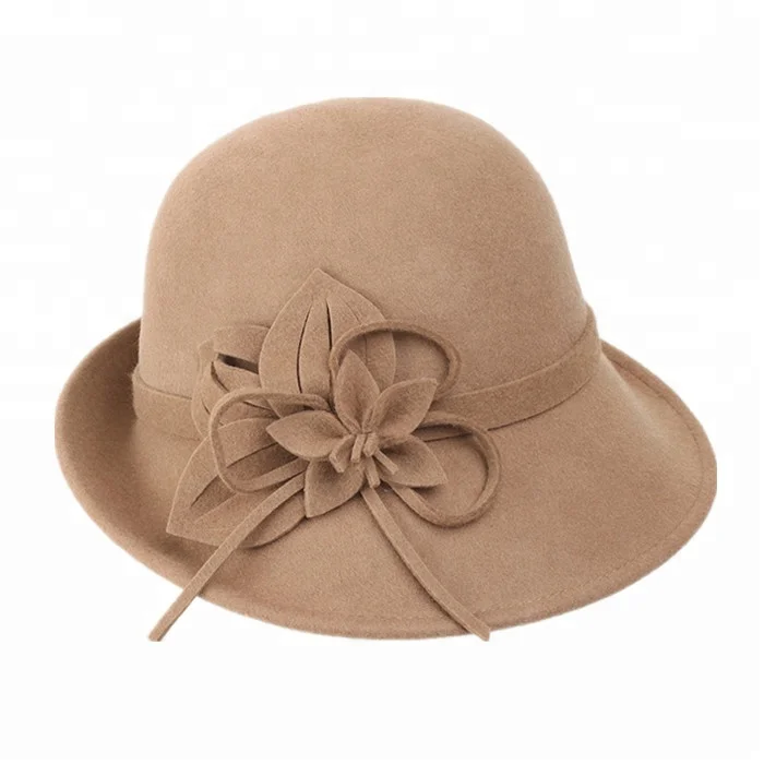 6898 Vintage Wool Felt Cloche Bucket Bowler Hat Women Church Wedding Vintage Felt Cloche Bucket Bowler Hat - Winter Women main image 2