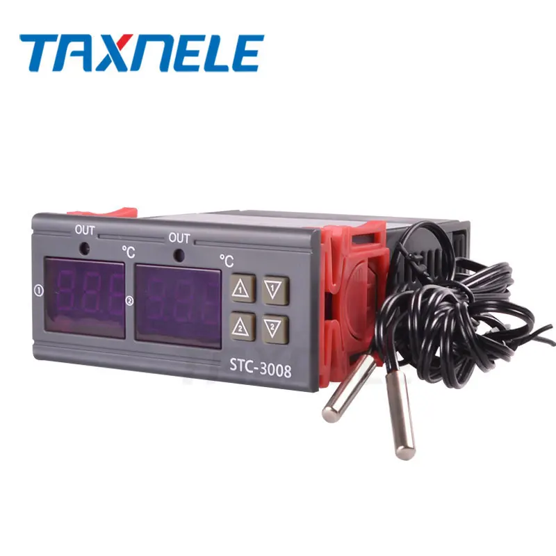 
STC-3008 двойной цифровой термостат с контроллером температуры, инкубатор с двумя релейными выходами, терморегулятор, нагреватель, охладитель, 12 В, 24 В, 220 В 