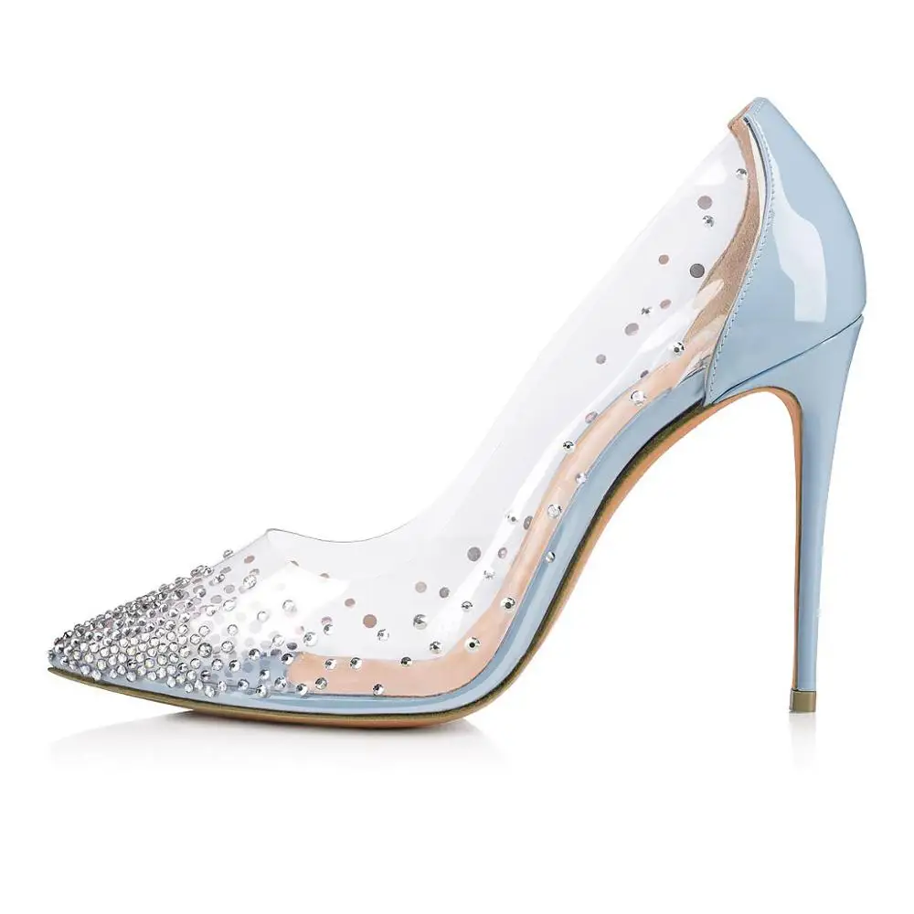 2019 New Arrival China Factory Wholesale Fashion Transparent PVC Crystal  Rhinestone Party Bridal Wedding Shoes High Heel Pumps, image size:1000x1000
