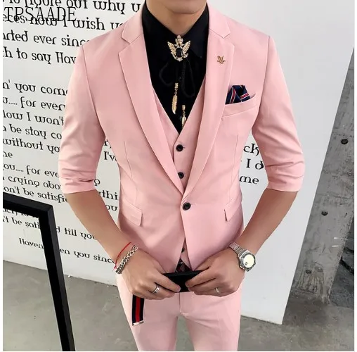Summer Pink Design Prom Coat Pant Piece Slim Fit Men Suit WF678