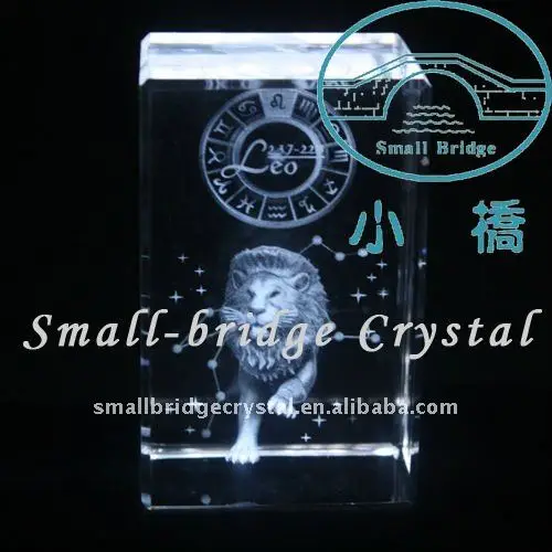 Unique K9 Crystal 3D Laser Engraving Lion Glass Cube for Home Decoration