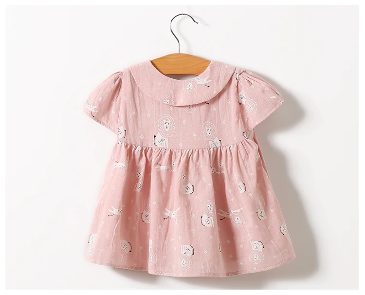 Детская одежда, летнее платье из 100% хлопка с коротким рукавом для маленьких девочек, три цвета, синий и розовый, коричневый, розничная и оптовая продажа