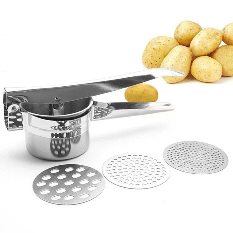 Potato Ricer Manual Masher with Stainless Steel Kitchen Tool 3 Discs for Cooking 