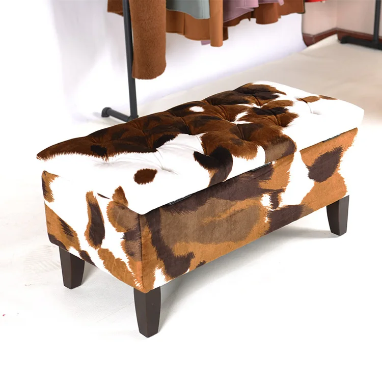 Faux Leather Rectangle Storage Ottoman with Padded Seat Storage Bench