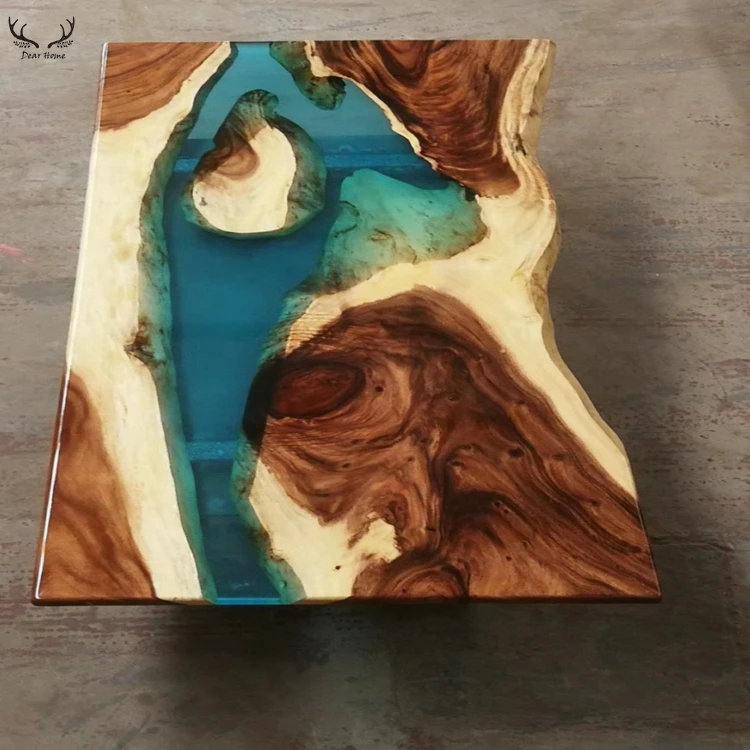 Modern Design Rectangular Epoxy Resin Dining Tables Top Blue Transparent River Resin Wood Epoxy Resin Table