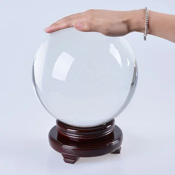 Huge Clear Divination Crystal Ball 200mm (8 Inch) Glass Sphere Free Wooden Stand Home Decoration Ornaments