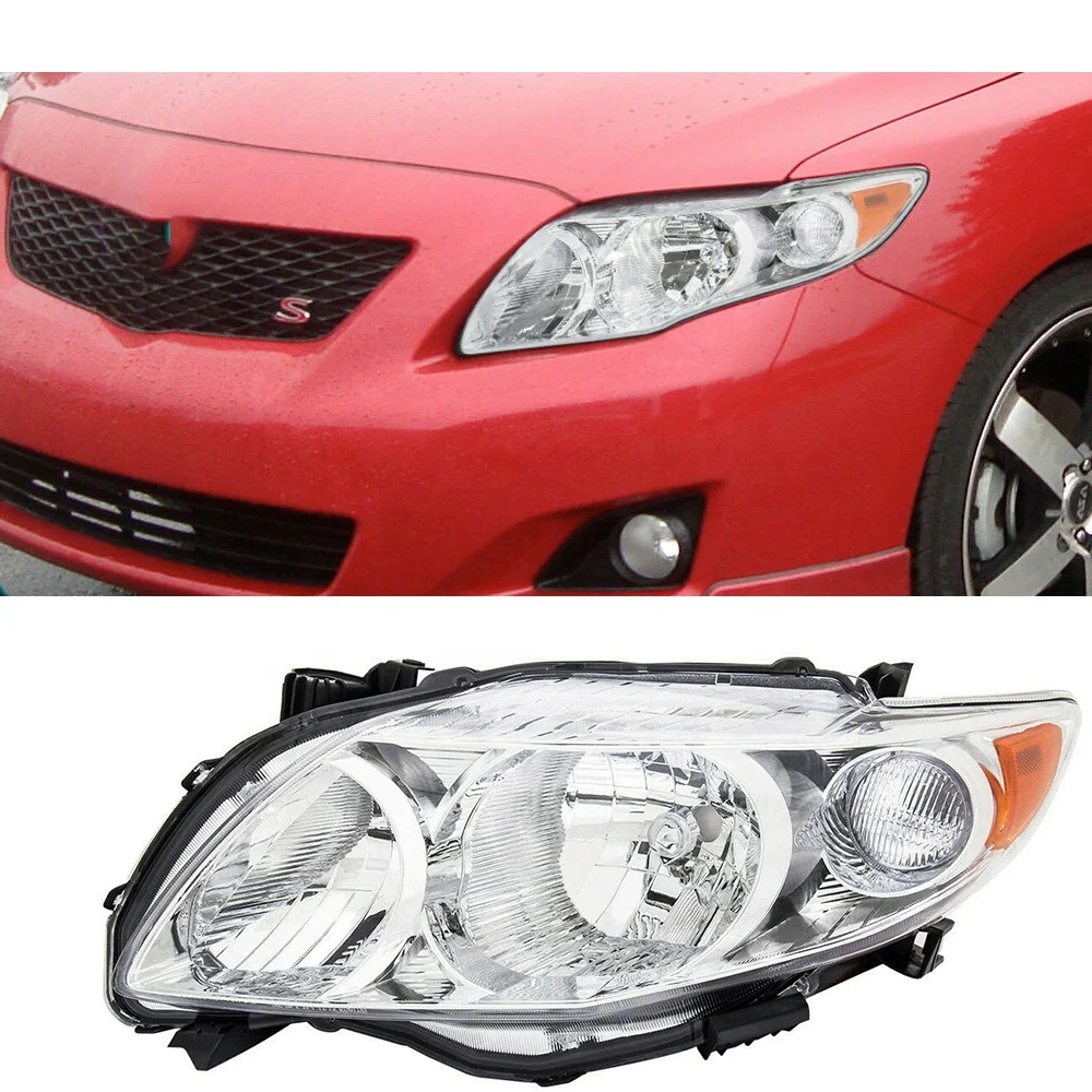 Factory Black Amber Headlight Assembly Pair – 2009-2010 Toyota Corolla, Halogen, DOT/SAE