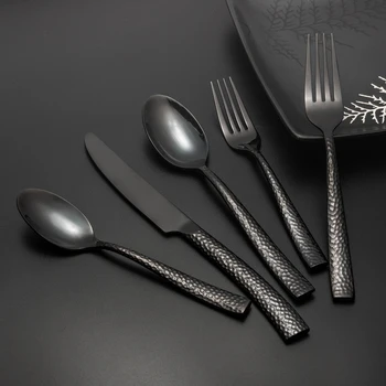 Hot sale matte black flatware Logo printing stainless steel silverware cutlery set
