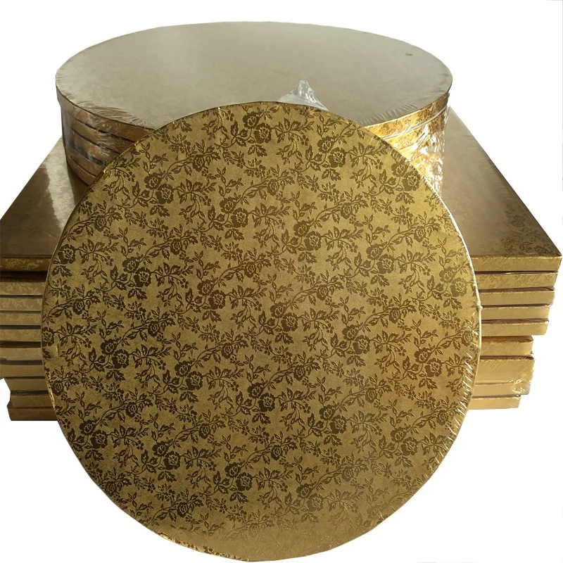 Круглый и квадратный барабан для тортов из гофрированной золотой фольги