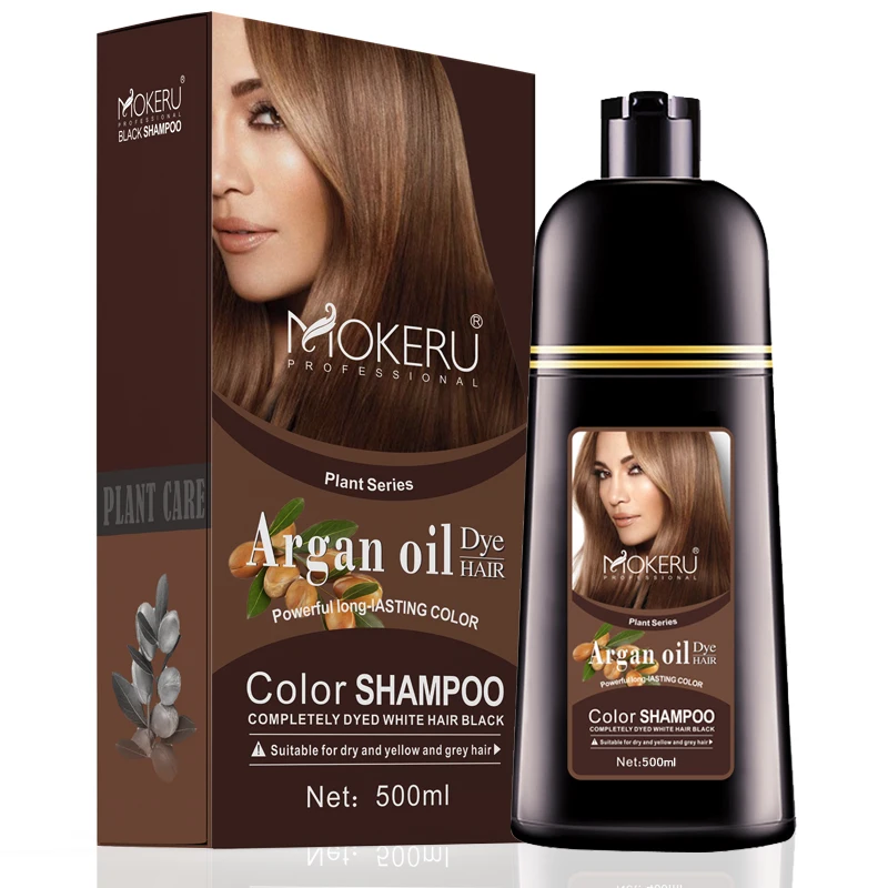 OEM Customize Wholesale Mokeru Natural Argan Oil Extract Fast Hair Color Shampoo for Women Dry Hair Dye Permanent Shampoo