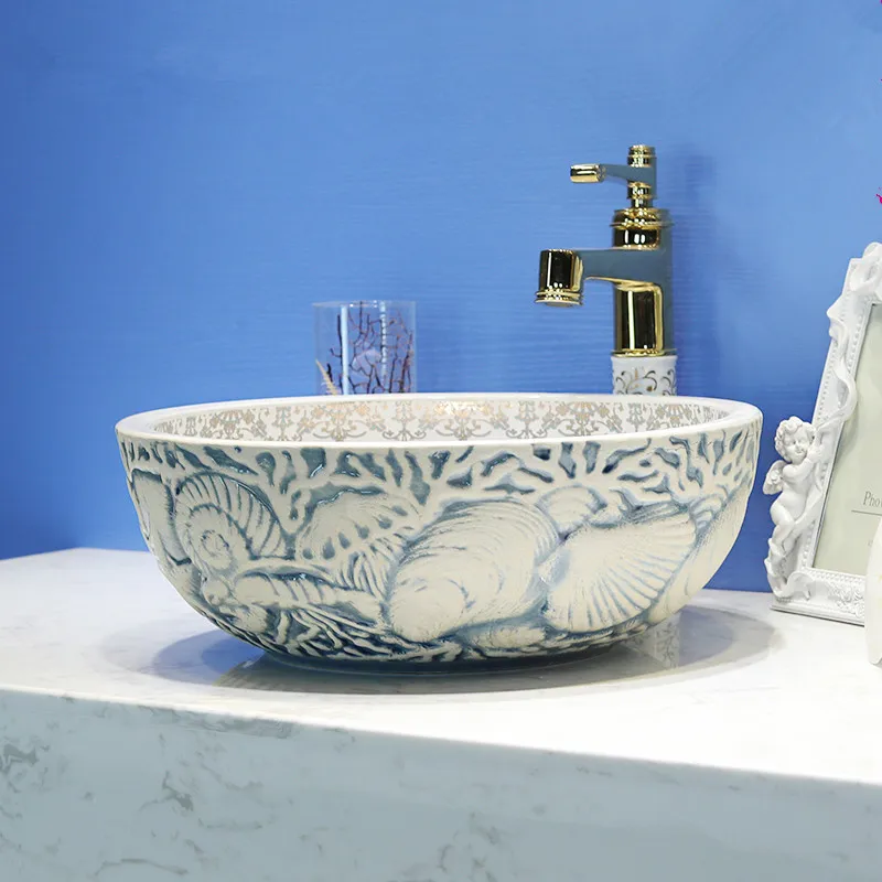ヨーロッパスタイル中国洗面台シンク景徳鎮アートカウンタートップ