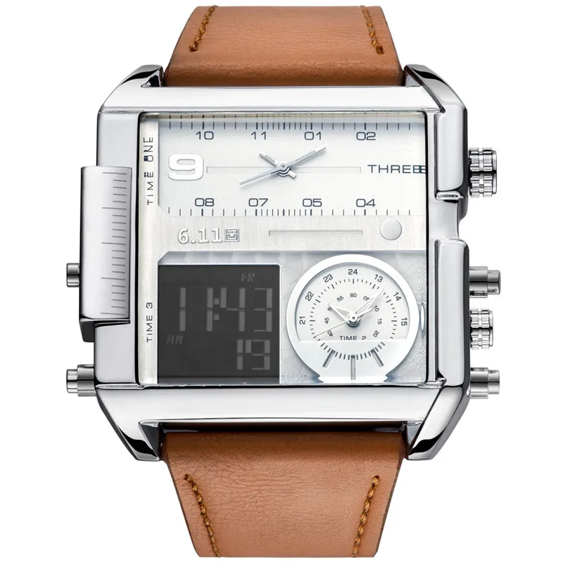 6 11スクエアウォッチメンズled防水マルチタイムゾーンメンズウォッチブランドラグジュアリーレロジオマスクリーノデュアルディスプレイウォッチ Buy 6 11 腕時計 複数のタイムゾーンメンズ腕時計 正方形の時計 Product On Alibaba Com