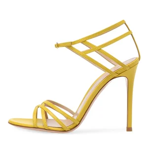 Chic Black High Heels for Woman Heeled Strappy Yellow Sandals