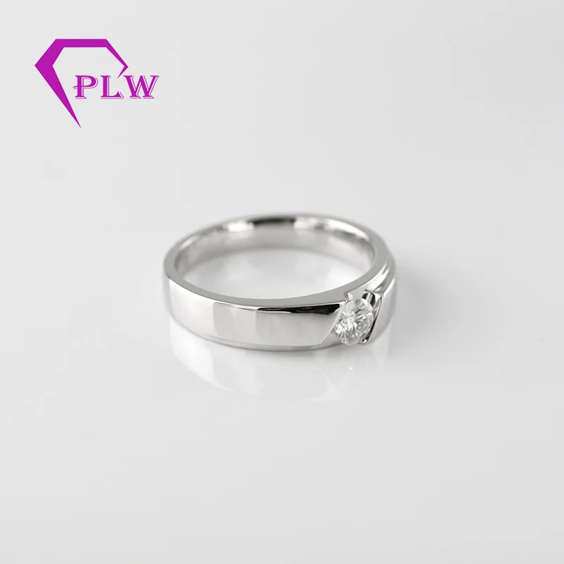 Design Classic Style Ring for Men Small Moissanite Diamond Band Finger Ring Jewelry in White Gold