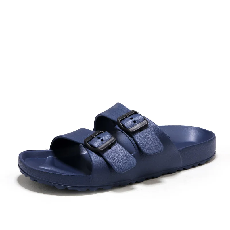 Wholesale Customized New Fashion Design Cheap PU Casual Shoes Flat Slippers Buckle Strap Cork Sole Sandals Men