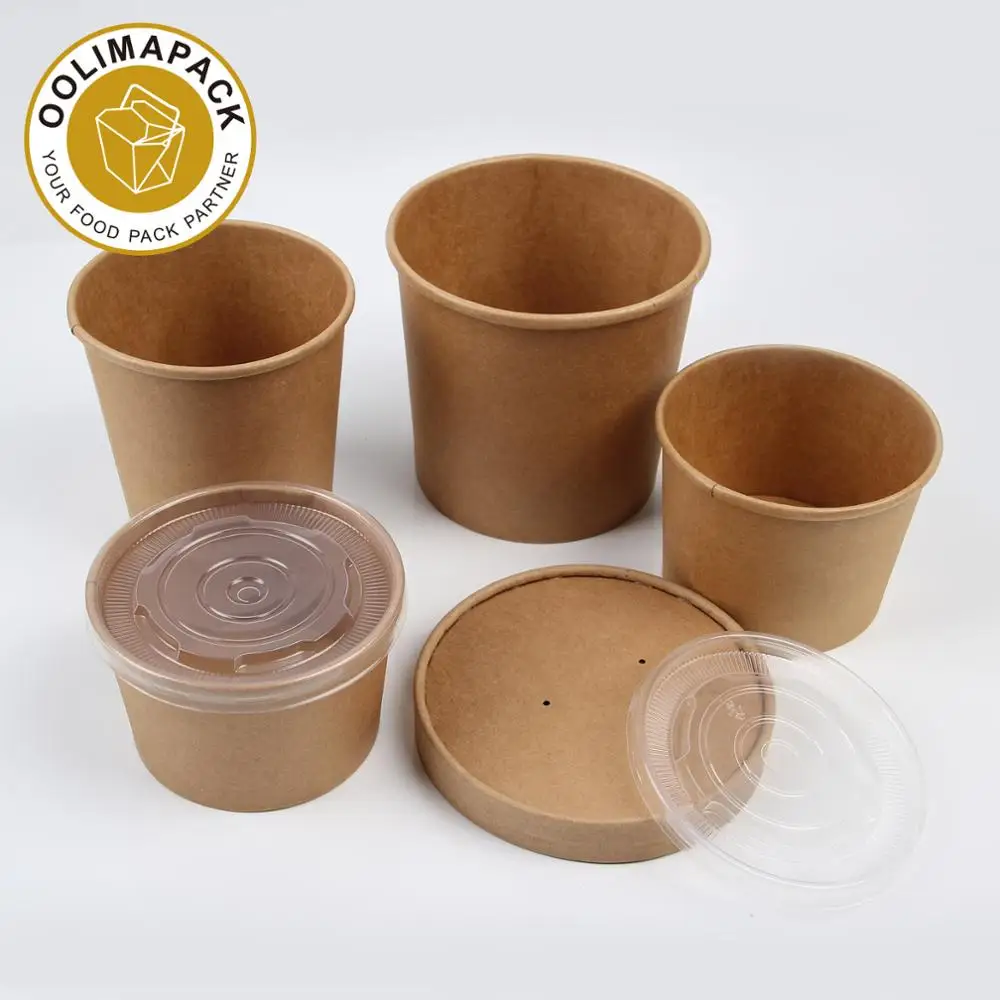 Disposable Kraft Paper Soup Cup with Paper Lid