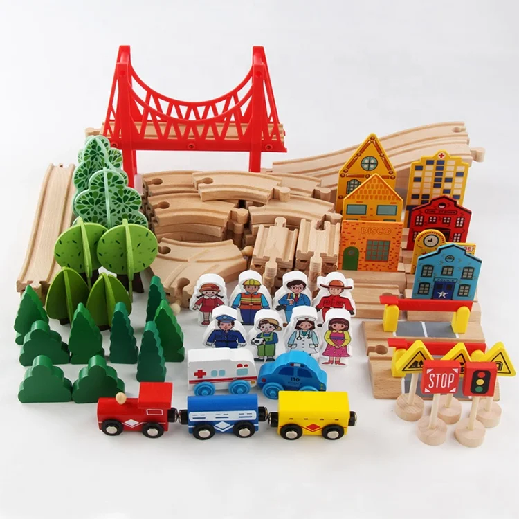 Preschool Play Building Toy Functional Table Game Wooden Rail Magnetic Train Track Set