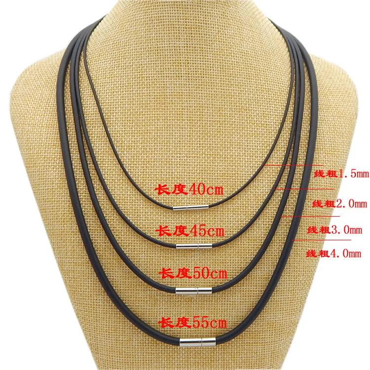 Wholesale Environmental Nickel Free Black Rubber Cord  Necklace 40cm 50cm 60cm with Stainless Steel Clasp
