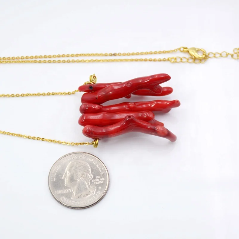 Natural Genuine Red Bamboo Coral Necklace Jewelry Gold Plated Beach Wedding  Jewelry for Bridesmaids Branch Necklace