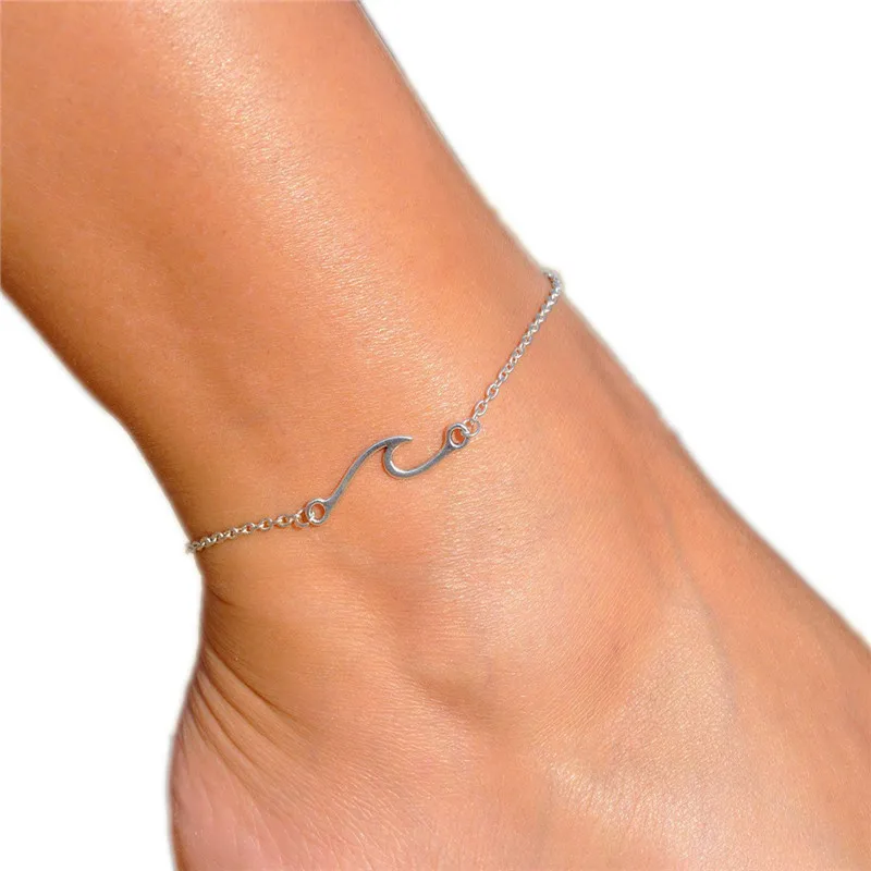 Wave Yoga Hollow Anklet Bracelet Charm Chain Surfer Beach Silver Foot Ankle Gift 