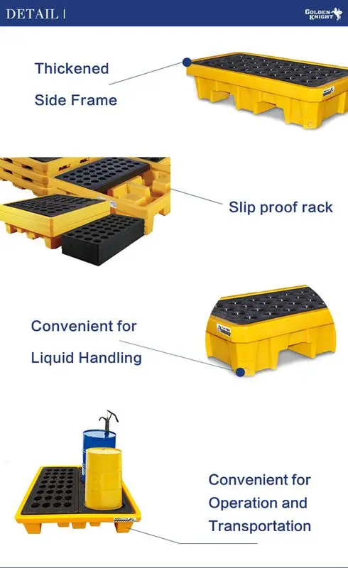 40L/60L//80L/120L/ 200lL spill containment tray polyethylene 2 Drum spill pallet industrial use