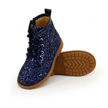 Guangzhou Manufacturer OEM Design Glitter Ankle Girls Winter Boots Kids Shoes with lace