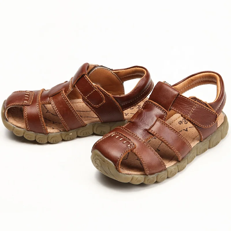 L1014 ITEC Factory Wholesale Simple Design High Quality Children Genuine Leather Closed Toe Sandal for Boys