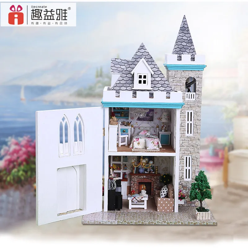 Casa delle bambole fai-da-te Casa delle bambole in miniatura con mobili Casa in legno Miniature Giocattoli per bambini Regalo di Natale di Capodanno A  26