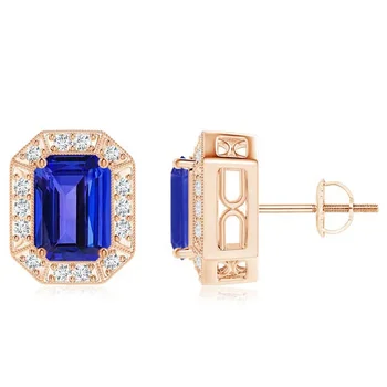 Wholesale Rose Gold Plated Tanzanite Stud Earring in 925 Sterling Silver