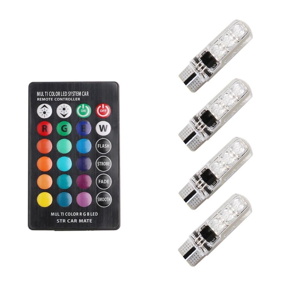 Светодиодные Автомобильные лампы T10 W5W, светодиодные лампы RGB с дистанционным управлением, 194 168 501, Стробоскопическая светодиодная лампа, лампы для чтения