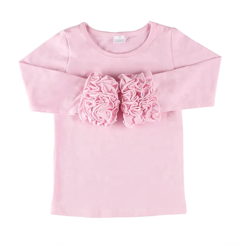 Лидер продаж Детская Однотонная рубашка с оборками с длинным рукавом из хлопка для девочек с оборками и рубашки