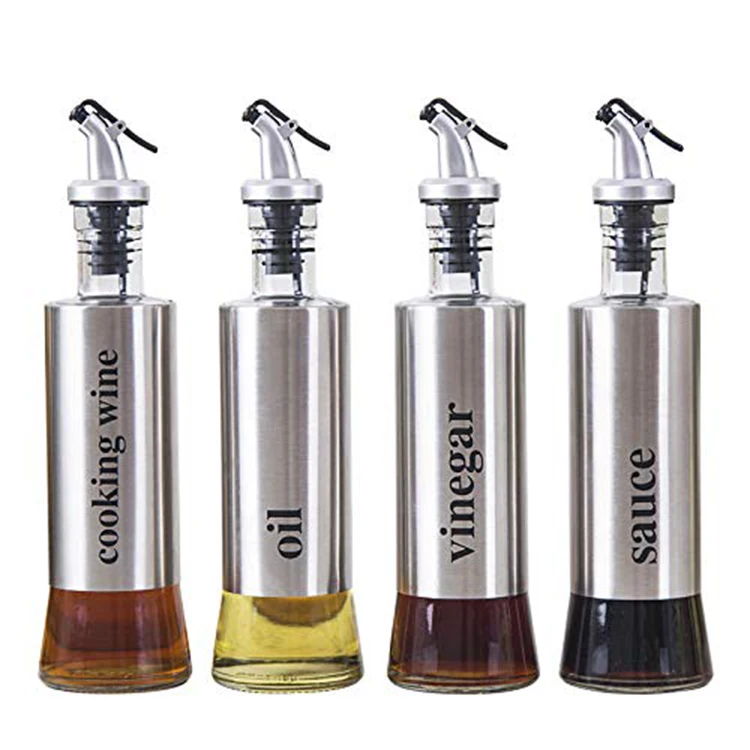 Stainless Steel Olive Oil Vinegar Dispenser Pourer Cruet Bottle Cooking Tool 