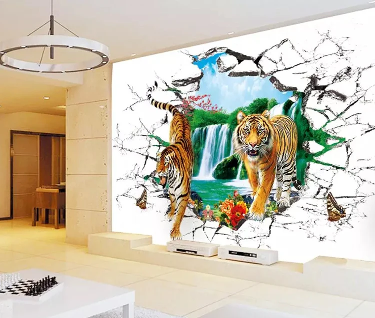 Papel de parede de foto personalizado Papéis de parede de tigre 3D mural  quarto sala de estar sofá TV pano de fundo 3D murais de parede rolo de  papel